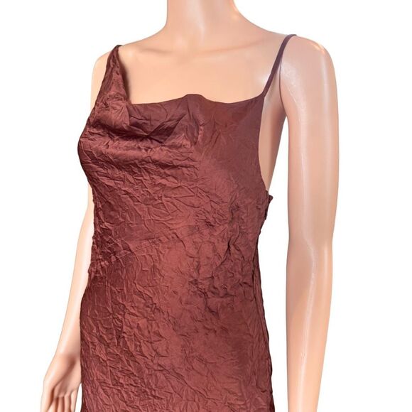 A.L.C. Pixie Midi Slip Dress Brown 6 Asymmetrical Cowl Neck Satin Wedding - Picture 4 of 7
